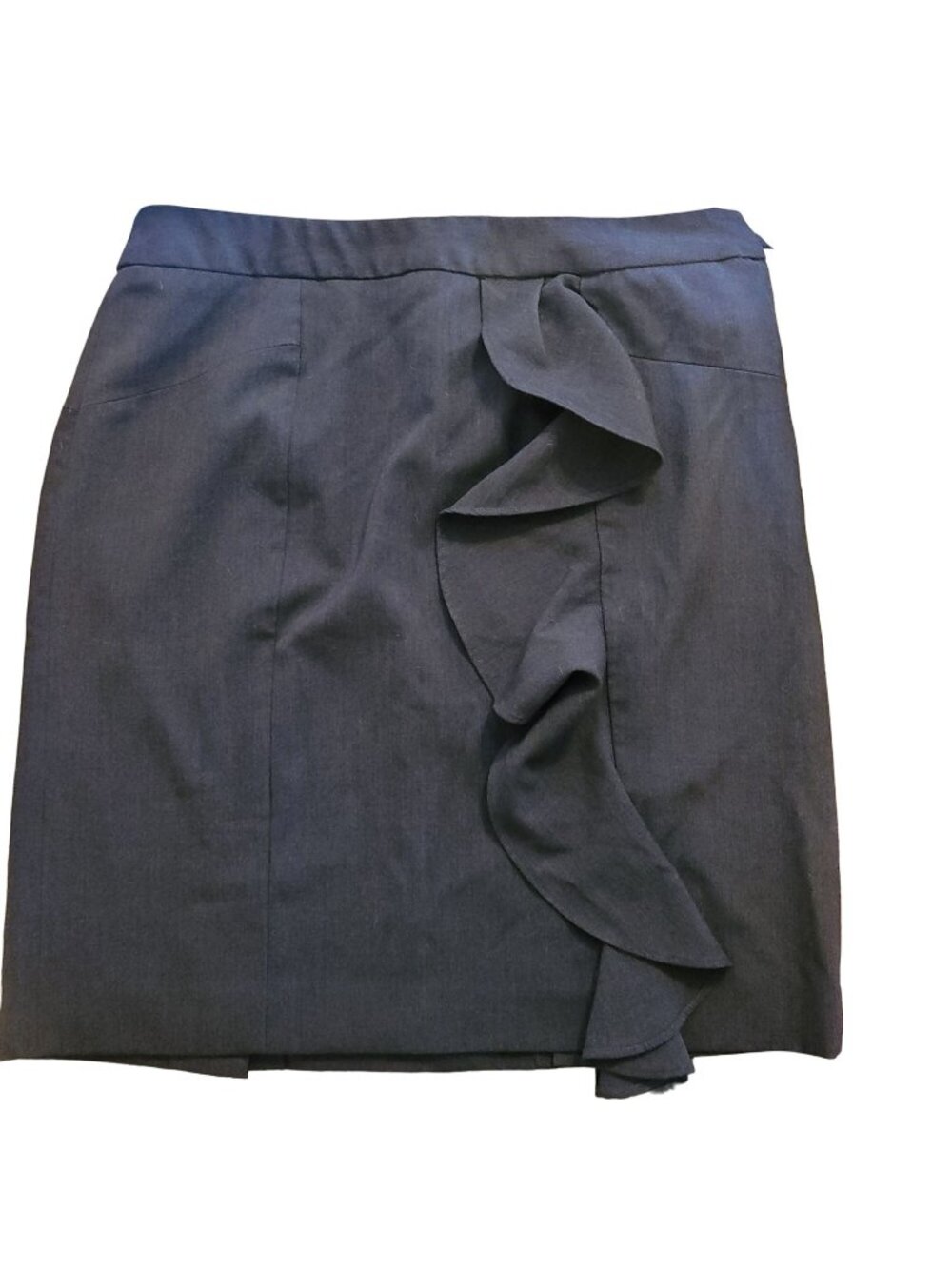 Adrienne Vittadini Womens 8 Pencil Skirt Dark Gray Ruffle Detail Work